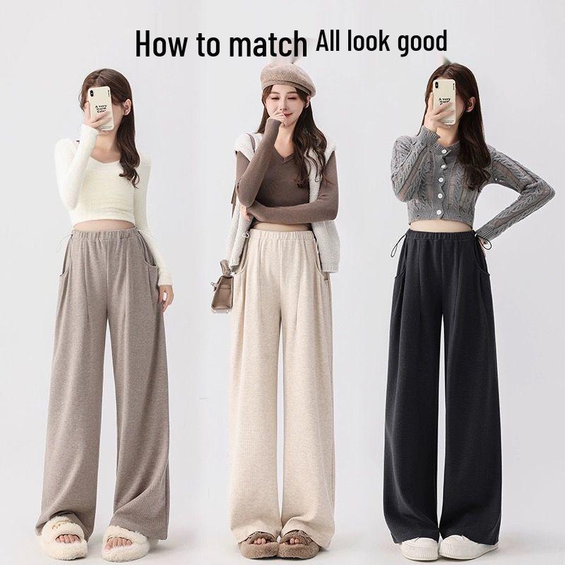 Бархатные брюки широкого кроя для беременных: Уютный дизайн с боковой кулиской для осени/зимы, идеально подходит как до беременности, так и после нее.