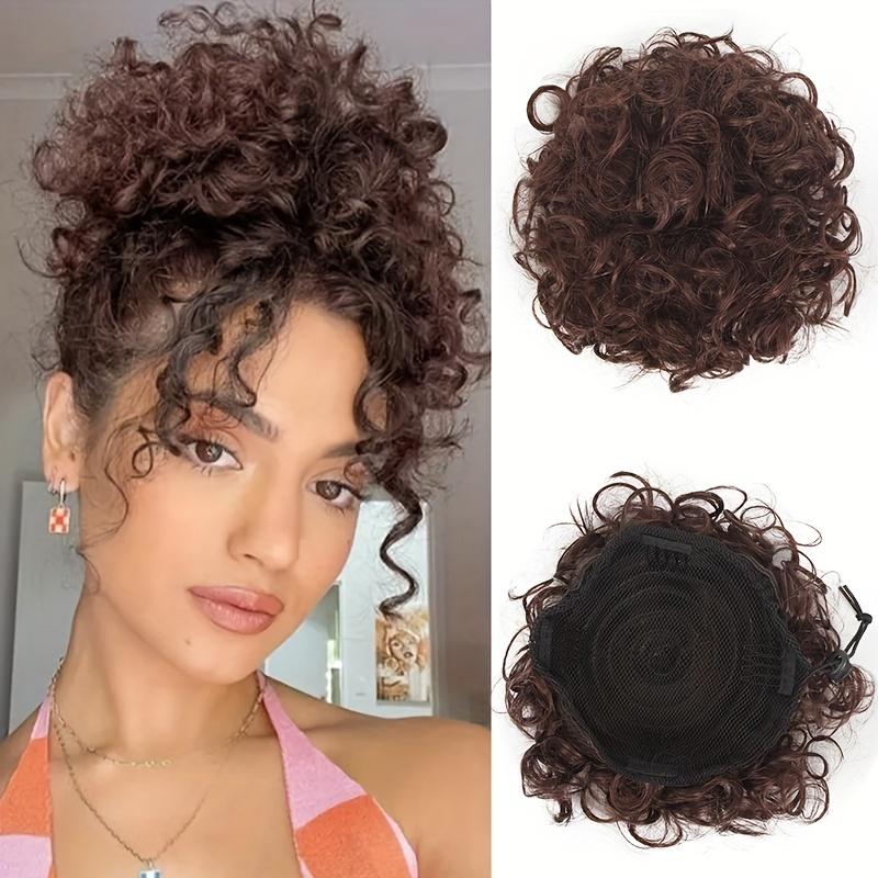 Небрежный пучок, эластичный шнурок, накладные волосы, короткие кудрявые резинки для волос, хвост, синтетические наращивания для женщин, для ежедневного использования, для вечеринок