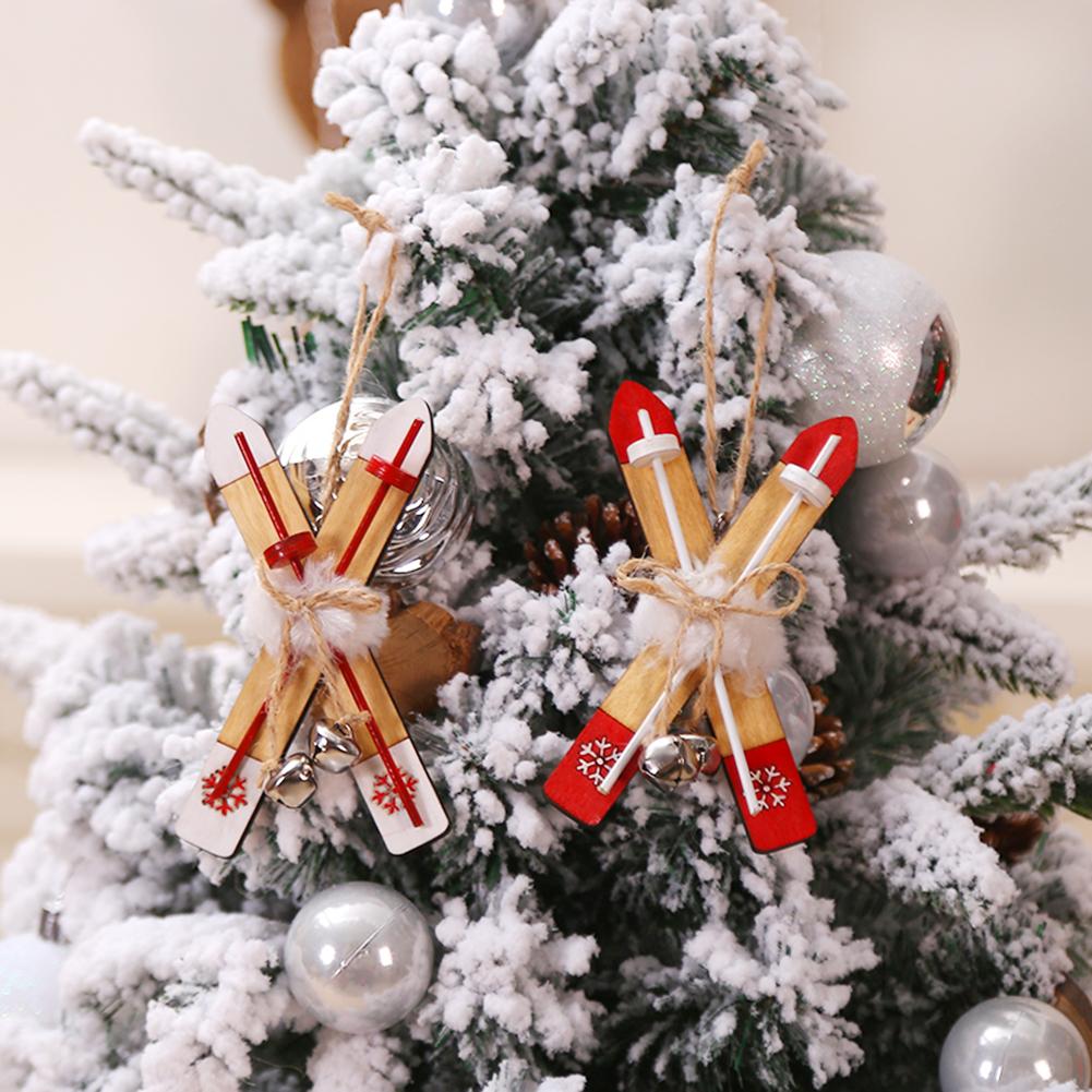 Wooden Sled Shop Mall Window Pendant Xmas Tree Hanging Ornaments Christmas Decor