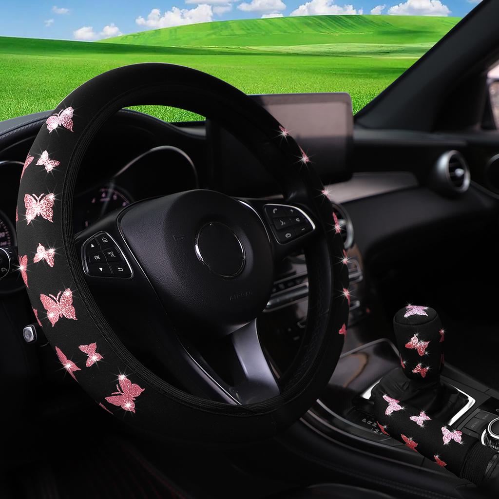 Three-piece Butterfly Blingbling Car Without Inner Ring Steering Wheel Cover Handbrake Cover Handle Cover Automotive Supplies