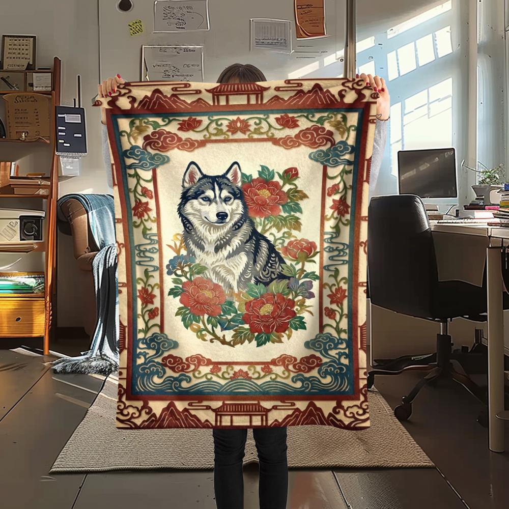 Husky Dog Print Flannel Blanket, High quality Comfortable for All Seasons, Home Decor, Warmth and Comfort, Perfect for Christmas Gifts60