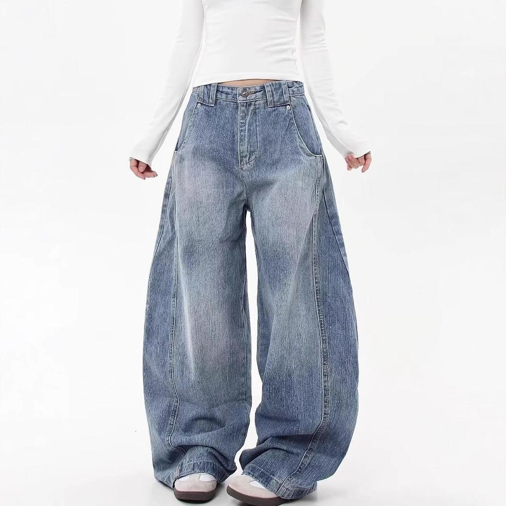 Женские джинсы с высокой талией, свободные, прямого кроя, ретро, бамбуковые, в форме ятагана