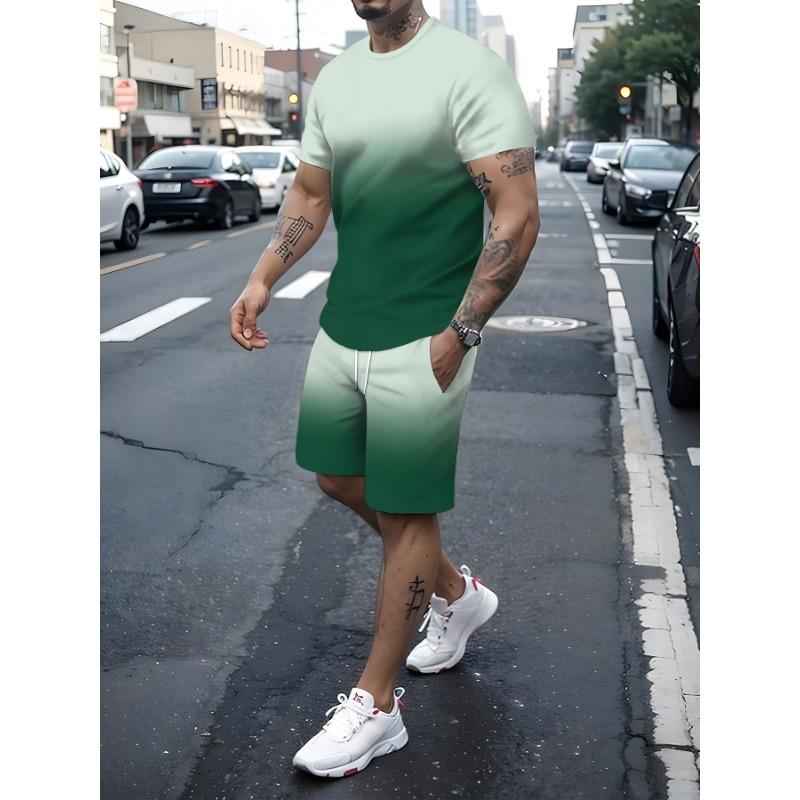 Новый мужской спортивный костюм с 3D-печатью, фитнес-комплект, беговой костюм, повседневный комплект из футболки и шорт, дышащая спортивная одежда для бега, полосатый костюм