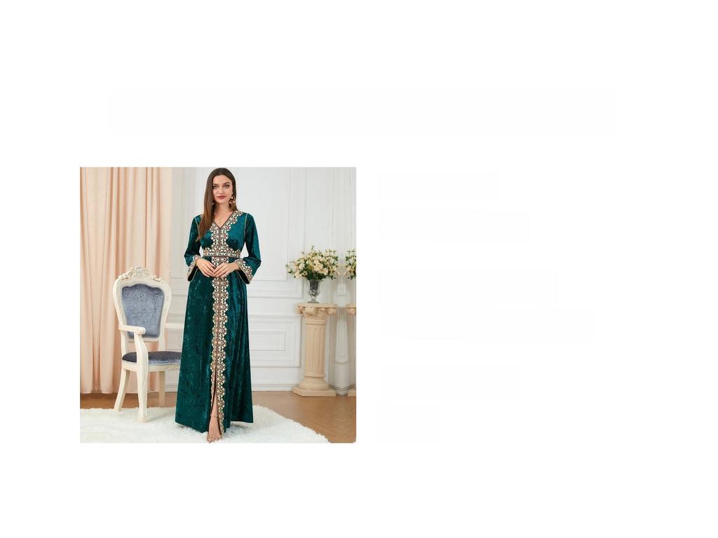 Длинная юбка из золотого бархата с вышивкой и разрезами на рукавах, осенне-зимнее платье для мусульманских женщин