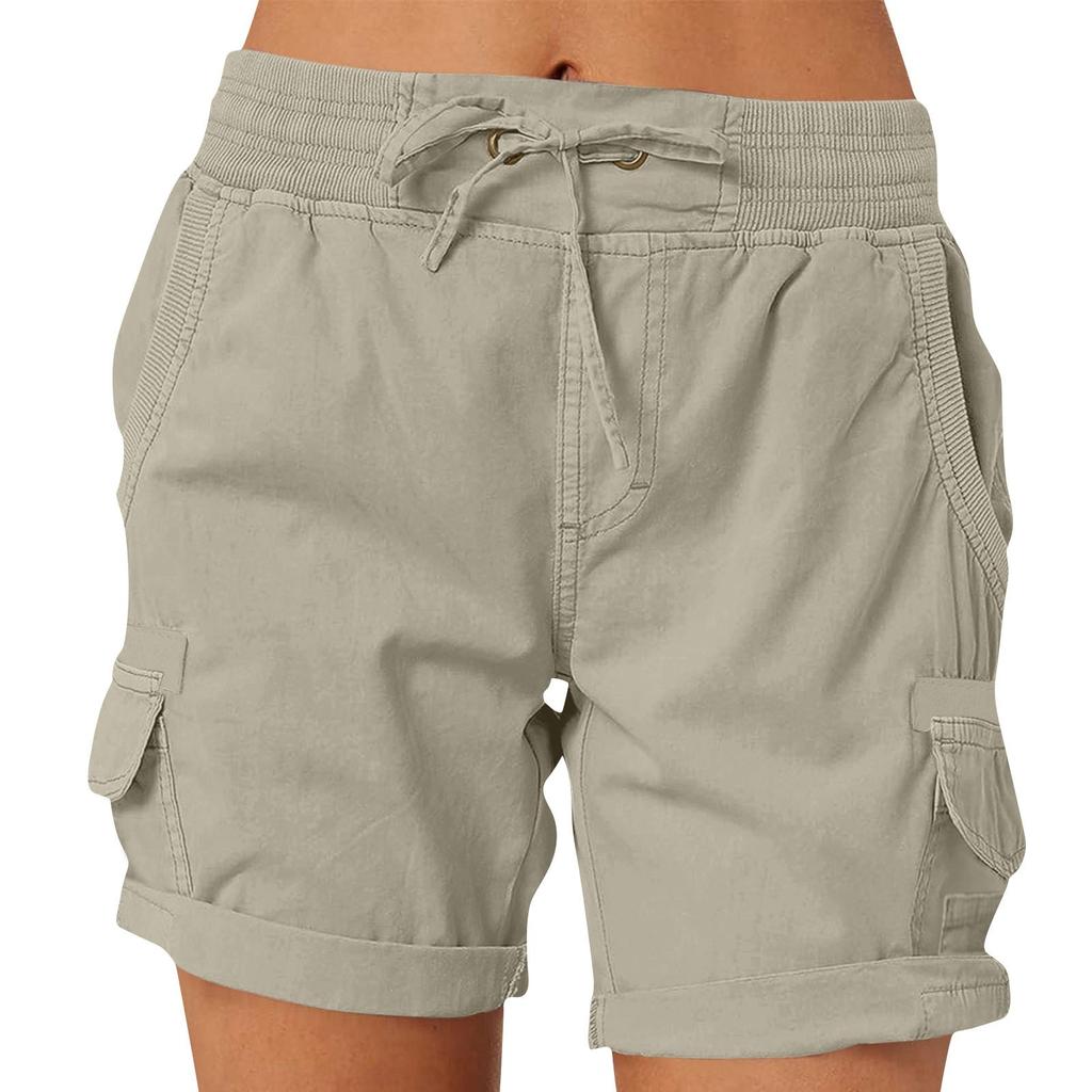 Женские однотонные модные повседневные брюки с карманами на шнурке, свободные шорты с эластичной резинкой на талии