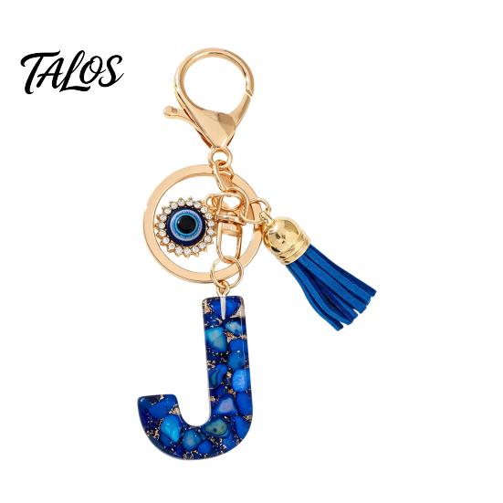 Брелок-подвеска серии Talos Blue, Брелок с подвеской в виде начальной буквы с дизайном в виде глаз и кисточки, Держатель от A до Z для сумок, рюкзаков, автомобилей, аксессуары