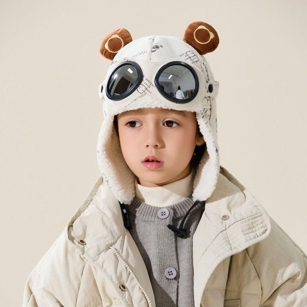 Cold Proof Children Pilot Hat Cute Cartoon Warm Hat Fashion Ear Protection Cap  Winter