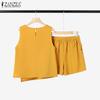 ZANZEA Womens Tank Tops and Shorts Summer Two Piece Suit Sets