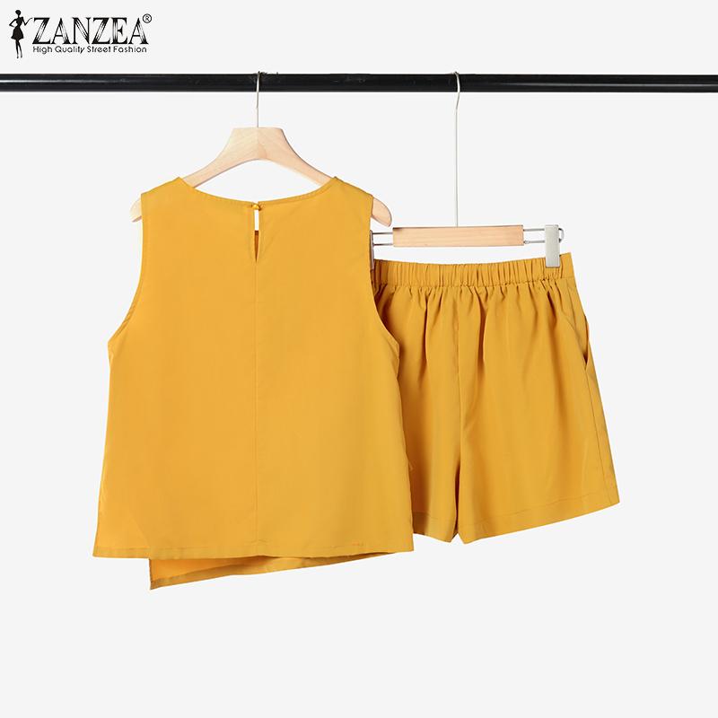 ZANZEA Womens Tank Tops and Shorts Summer Two Piece Suit Sets