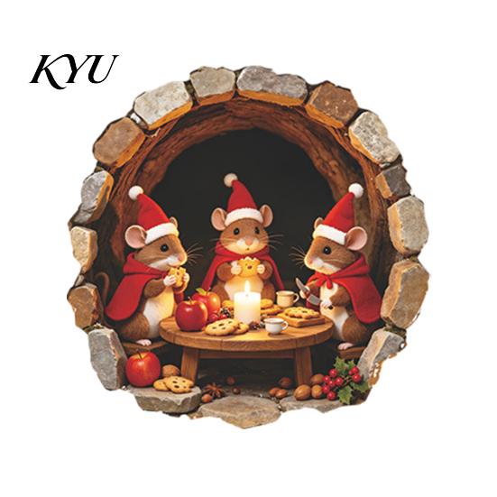 Holiday Scene Wall Embellishments Mouse Hole Sticker, Christmas Decal, Self Adhesive Decals Cute Mice Sticker for Living Room Bedroom Nursery