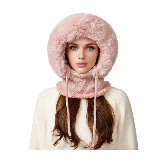 Зимний головной убор с шарфом-защитой лица, однотонная шапка 3-в-1, регулируемая по цвету, со шнурком, ветрозащитная шапка