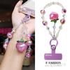 Purple peach pendant, crystal mobile phone lanyard ins women's bracelet, premium wrist pendant, beaded chain short.