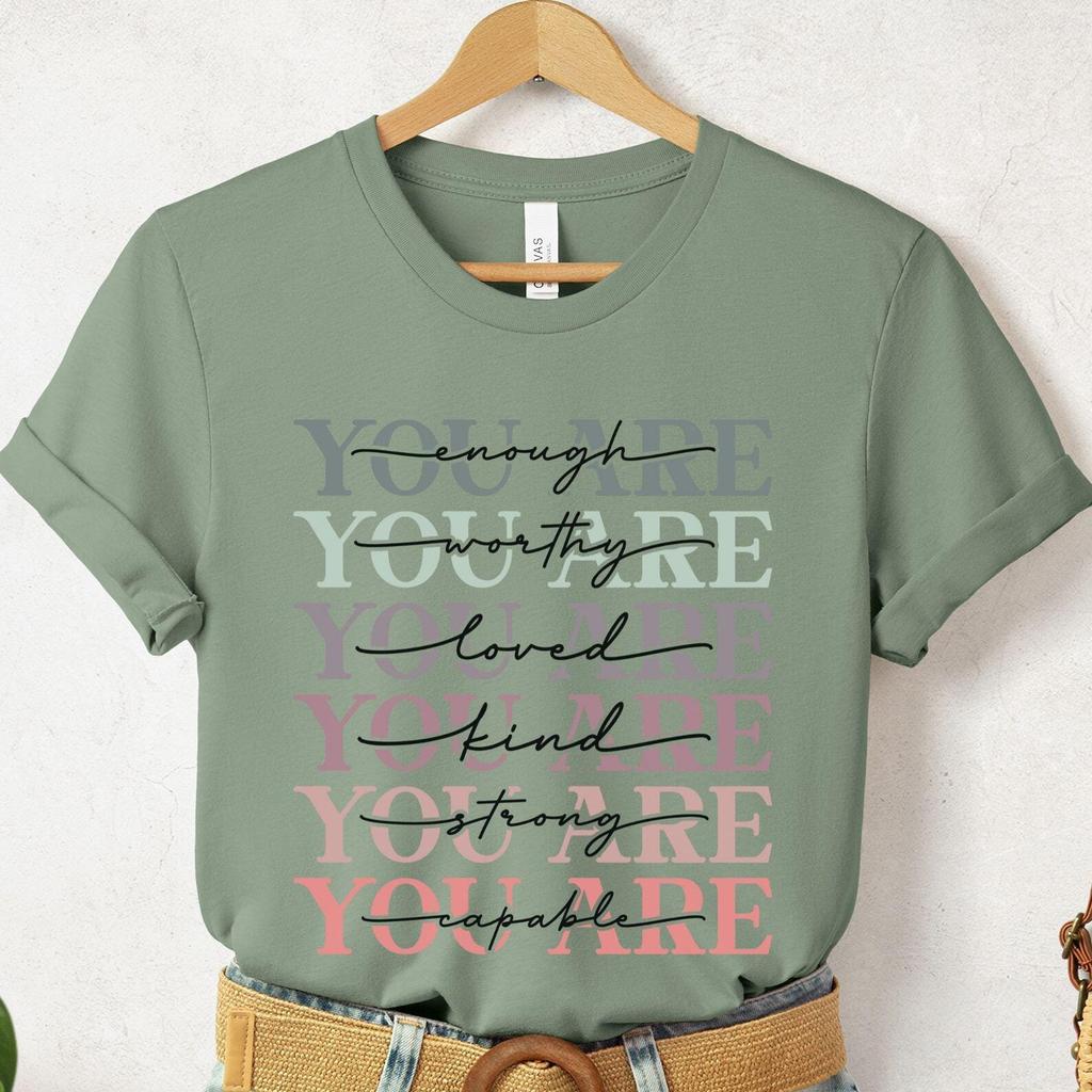 You Are Enough Motivational Positive Vibe Shirt, Mental Health Matters Inspirational Gift for Her, Positive Quote Retro T Shirt, Affirmation