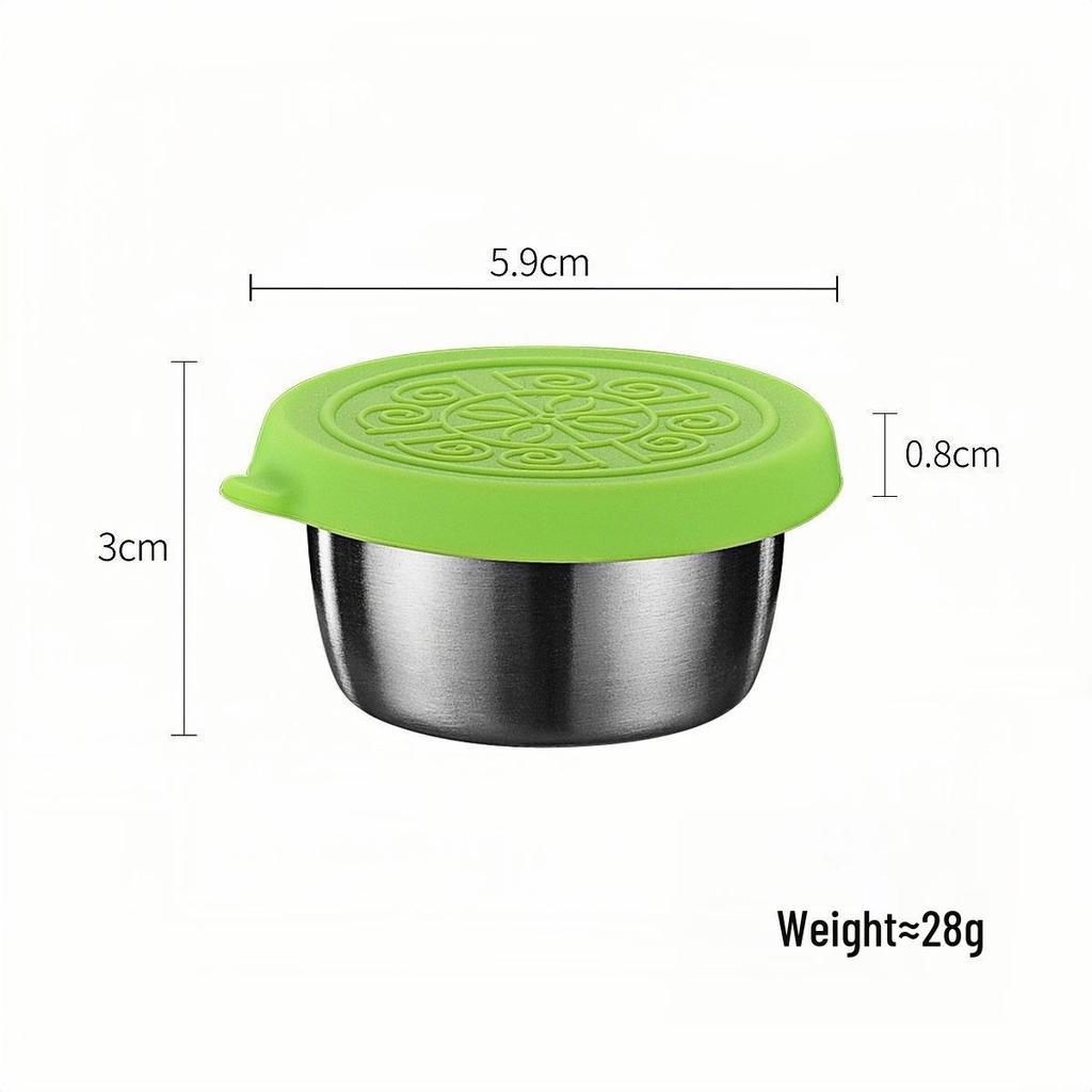 50/70ML Stainless Steel Sauce Cup with Silicone Lid - Leak-Proof Seasoning and Dipping Container
