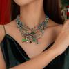 Green Christmas Tree Seed Bead Necklace Set - Holiday Choker Jewelry