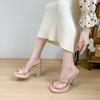 Transparent Nude High Heels Waterproof Table with Sandals Women's Summer New Rhinestone Thick Heel Cool Slippers Women's Outer Wear