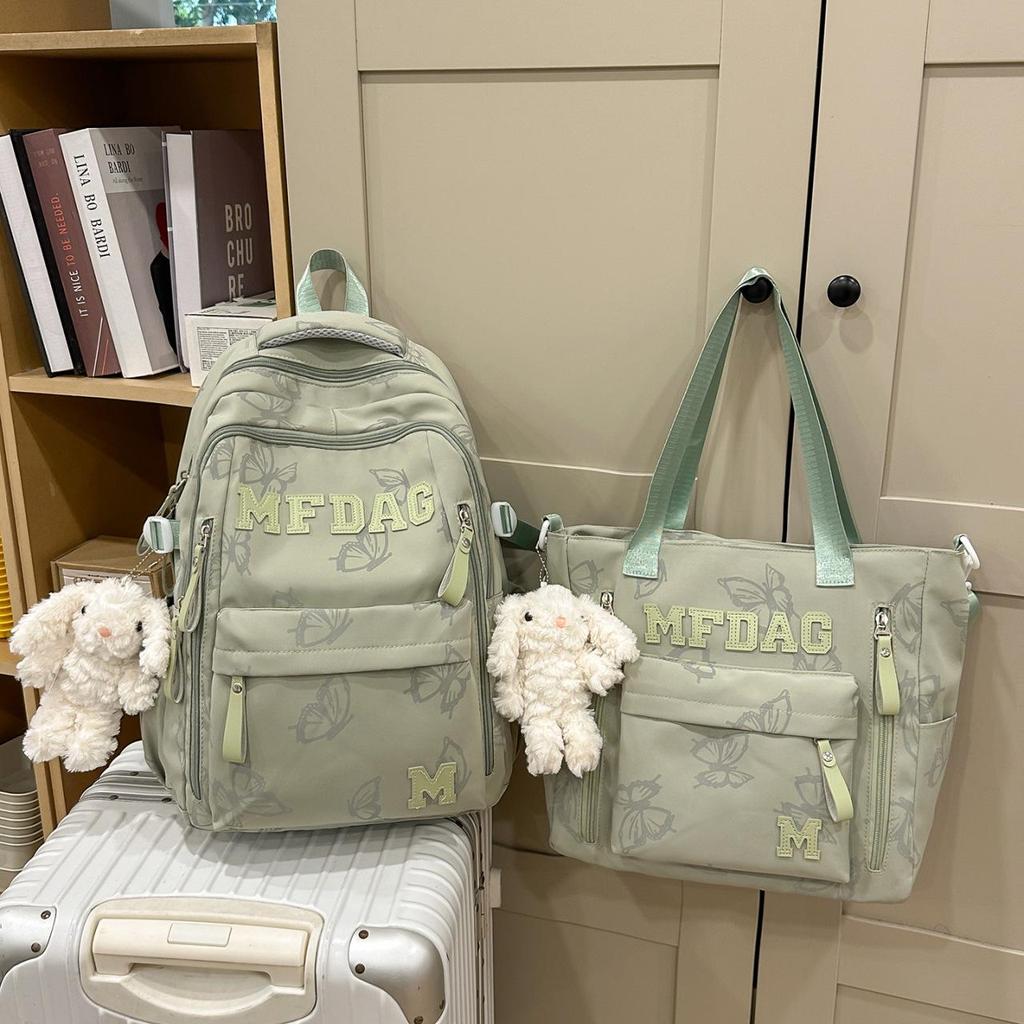 Butterfly Print Large Capacity Nylon Backpack for Junior High Students