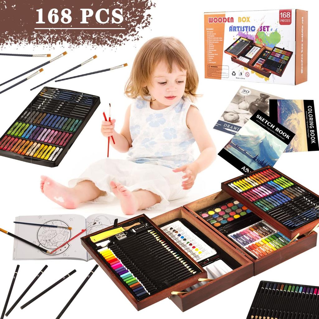 KINSPORY 168 Piece Drawing Paint Colored Storage Case Easy To Carry and Store Set, Set, Luxury, Imagination, Creativity, Pencils, Crayons,