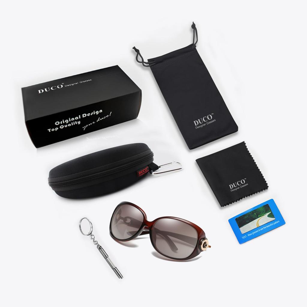 Солнцезащитные очки с поляризованными линзами, солнцезащитные очки женские, коричневые, защита UV400 для вождения, стильные, с маленьким футляром для очков, в комплекте 1220 [DUCO] женские