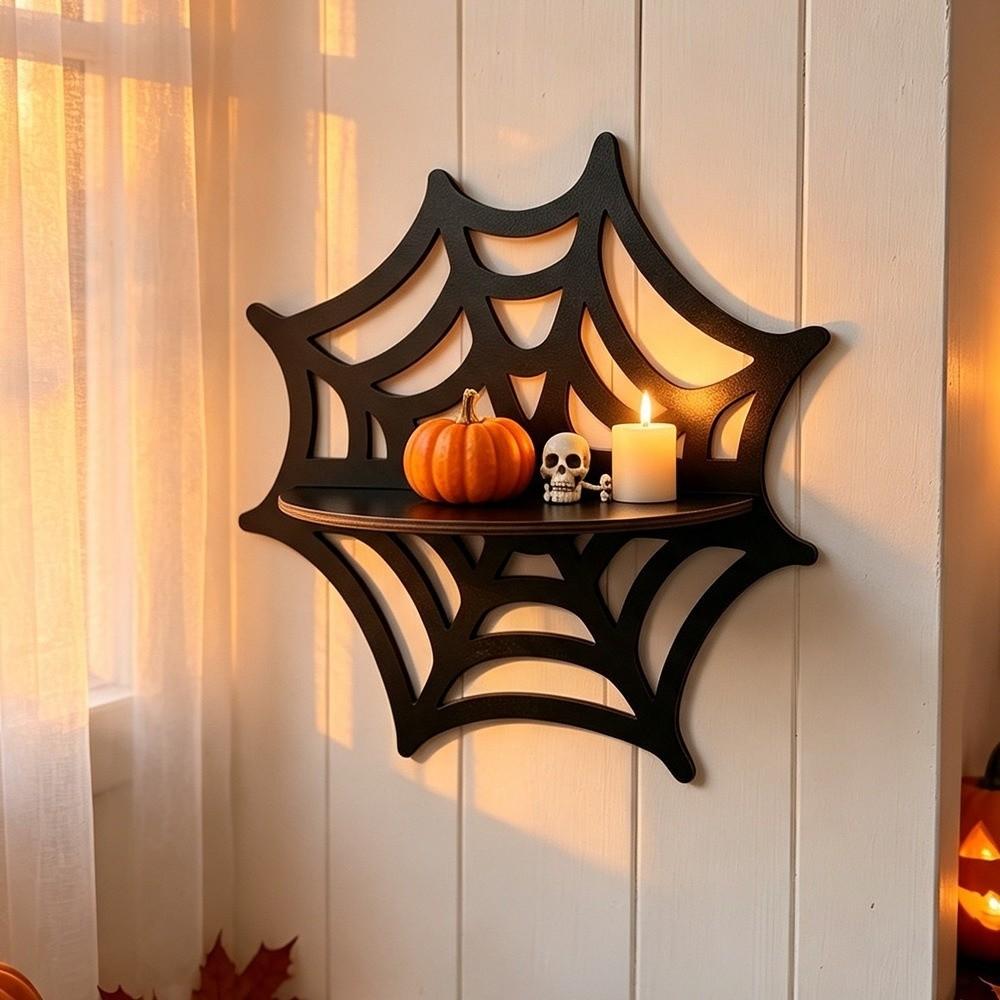 Self Adhesive Spider Web Wall Shelf Wall Mounted Halloween Floating Shelf Kitchen