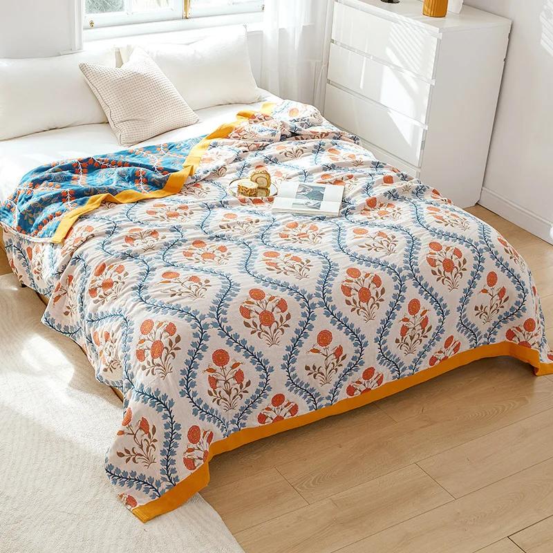 European Leisure Blanket for Beds Luxury Home Textile 100% Cotton Gauze Air-conditioning Blanket Bed Cover Soft Sheet Cool Quilt