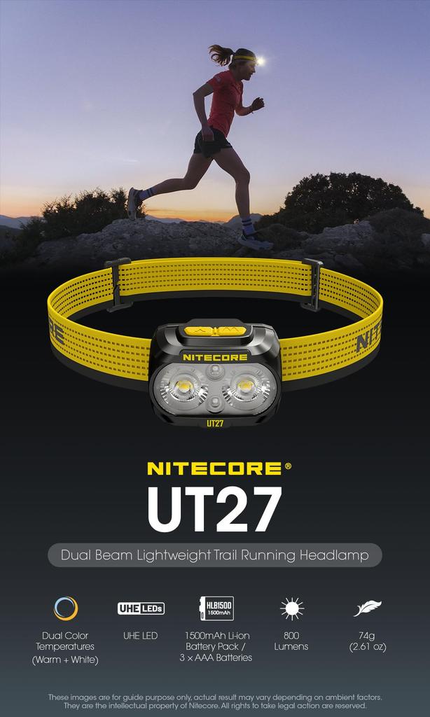 Nitecore UT27 Max 800 AAA Battery Compatible Headlamp, Lumens, USB-C Rechargeable, (Black)