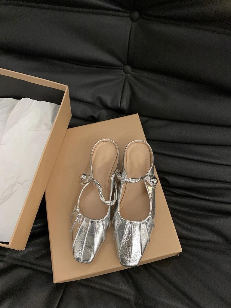 Французская сумка с плоским дном, полутапочки, туфельки феи, верхняя одежда 2025 новая летняя ниша серебристые сандалии Мэри Джейн