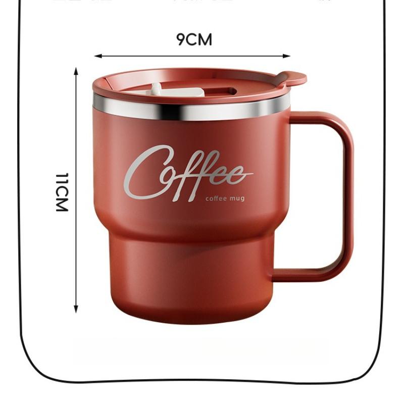 304 Stainless Steel Coffee Mug with Handle & Lid, Double Layer Thermal Insulated Coffee Cup, Anti-Scalding Milk Tea Water Cup