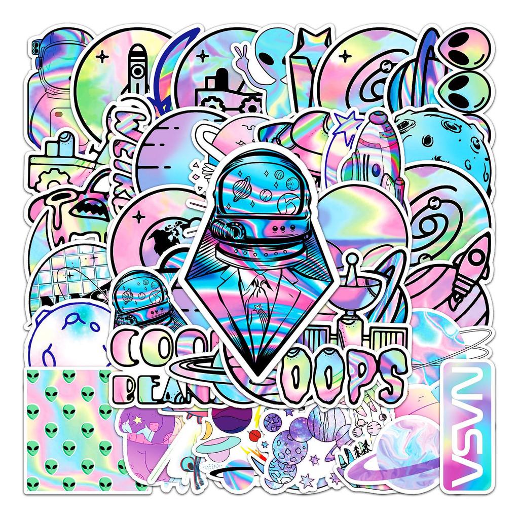 50 Pictures of Universe Graffiti Personality Laser Alien Trend DIY Skateboard Water Cup Suitcase Stickers Waterproof