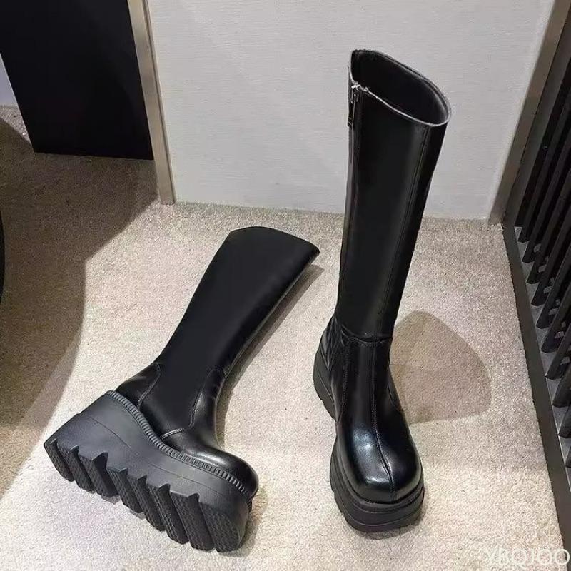 Модные ботинки на толстой подошве, увеличивающие рост, осенний новый стиль, легкие, универсальные, не выше колена, удобные, модные женские ботинки