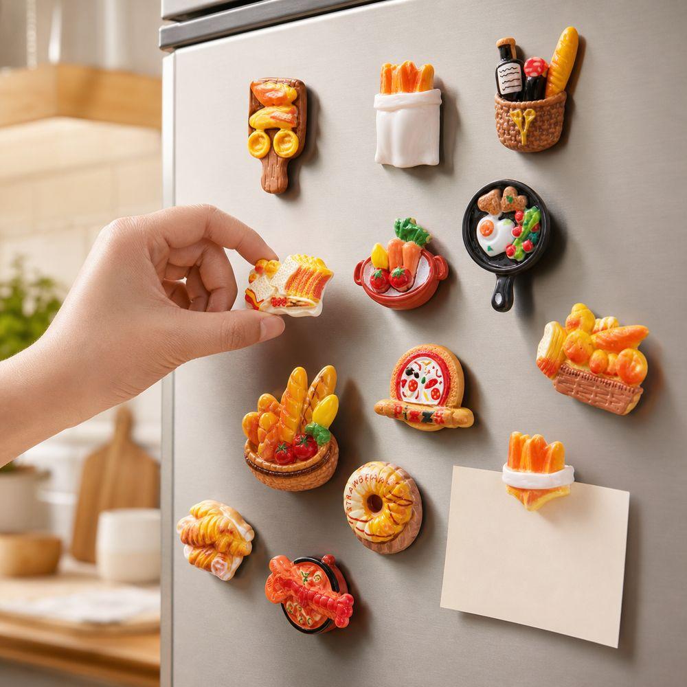 12PCS Resin Bread Fridge Magnets Miniature Food Refrigerator Magnets Home Office Decor