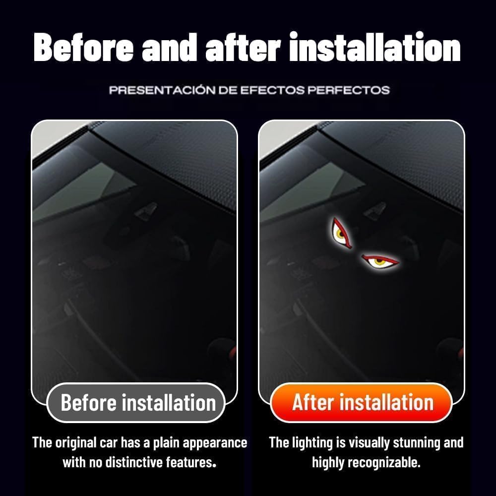 2pcs Solar Demon Eye LED Car Window Light, Wireless No Drill, Waterproof, Animated Devil LED Eyes Light for Car Windshield