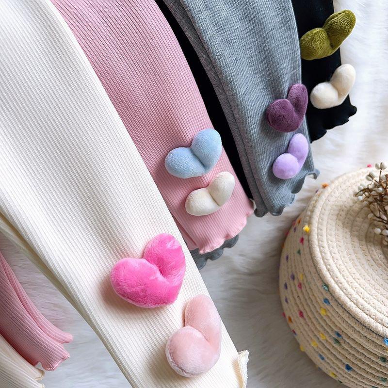 Девичьи осенне-зимние брюки-верхняя одежда на флисовой подкладке, стильные флисовые леггинсы облегающего кроя с узором в виде сердечек, детская одежда