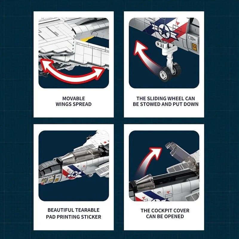 1600 шт., военные самолеты-истребители Tomcat F14, строительные блоки MOC, базовая модель истребителя, набор кирпичей, праздничные подарки, детские игрушки