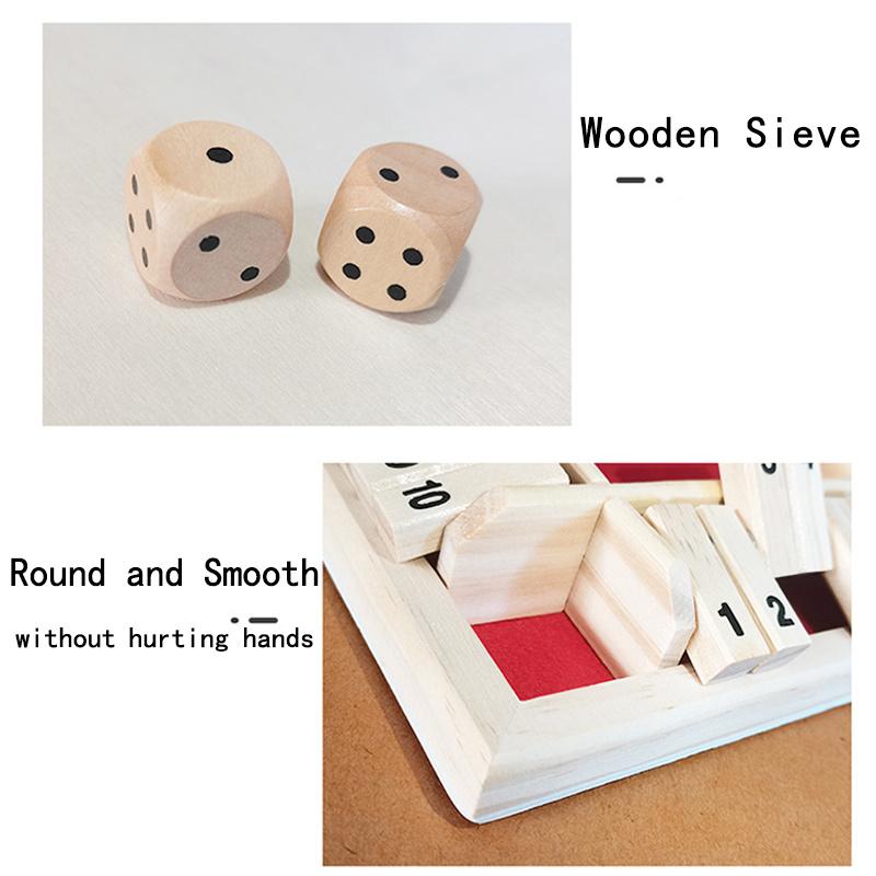 Wooden 4Players Shut The Box Dice Game Tabletop Family Parents Kids Board Games