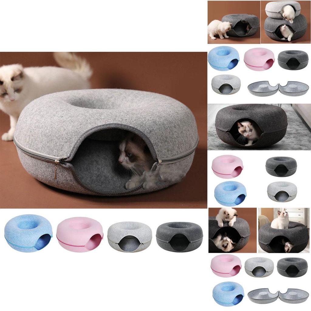 Plush Felt Cat Bed Circular Tunnel Design For Cats Of All Seasons Soft And Removable