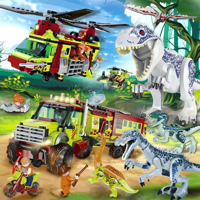 Orange Building Blocks Compatible with Lego Jurassic Series: Tyrannosaurus Rex Puzzle Toy - Perfect for Kids.