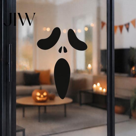Gifts for Halloween Lovers Horror Ghost Face Wall Stickers, Minimalist Black Line Removable Door Friendly Holiday Stickers Self-Adhesive Spooky Decor