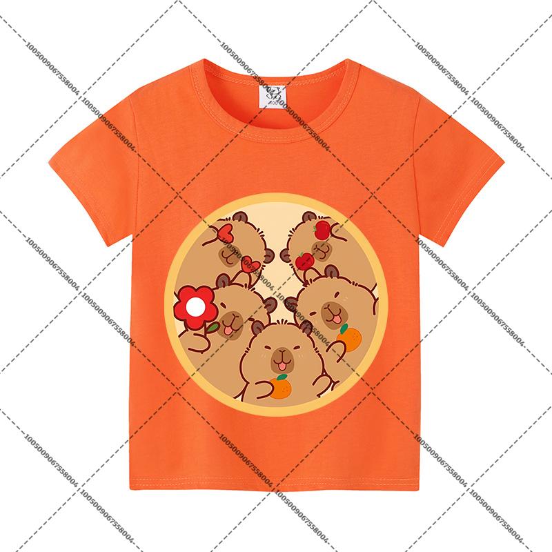 Capybara Summer Colorful T-shirts Child Cotton Short Sleeves Boy Cartoon Shirt Fashion Tops Girl Casuals Clothes Shirts Gift