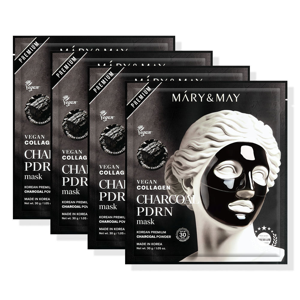 MARY&MAY Веганская гелевая маска с коллагеном, углем и PDRN, 4 шт. Укрепление пор, увлажняющий уход