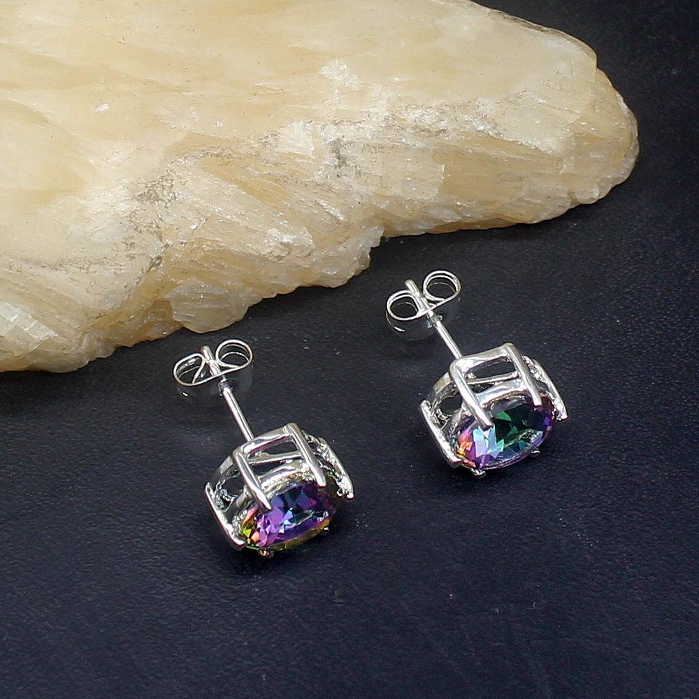 Hermosa модные нежные радужные огненные мистические топазы из серебра 925 пробы, серьги-гвоздики, ювелирные изделия, подарки для женщин и девочек 20213773