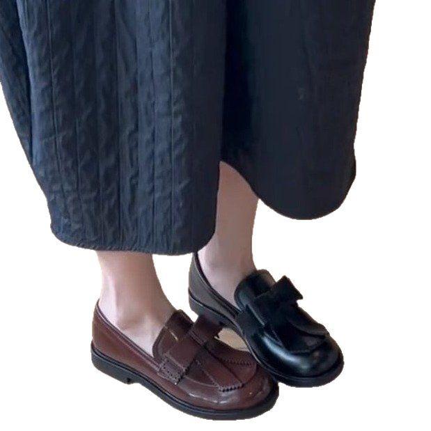 2025 новые лоферы в британском стиле с круглым носком и бантом, ретро-колледж, одинарные туфли на низком каблуке, маленькие кожаные туфли женские