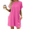 Женское модное однотонное платье свободного кроя с круглым вырезом и короткими рукавами