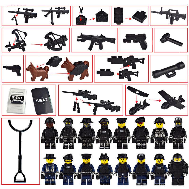 16 шт., городская полиция, спецназ, строительные блоки, куклы с аксессуарами, фигурки, коричневая собака, детские герои мультфильмов, полиция, совместимая с мелкими частицами