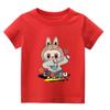 Новая детская футболка 2025 года, повседневный стиль, принт LABUBU, круглый вырез, короткий рукав, повседневный топ для девочек