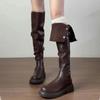 Зимние женские сапоги выше колена, модные женские элегантные ботильоны без шнуровки на низком каблуке, длинные ботильоны с пряжкой на ремне, женские рыцарские ботильоны