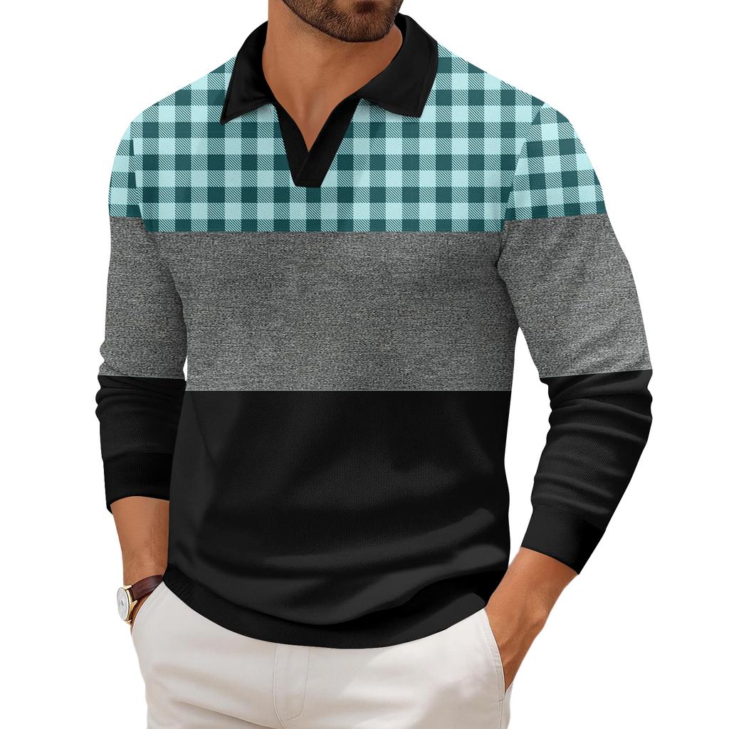 Мужская повседневная модная трикотажная рубашка с длинным рукавом и принтом на лацкане