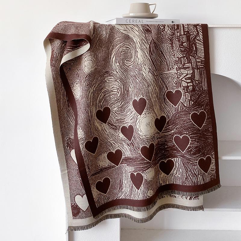 Shawl Outer Heart-shaped Printed Scarf Dual-purpose Winter Office Blanket Blanket Warm and High-end Feeling