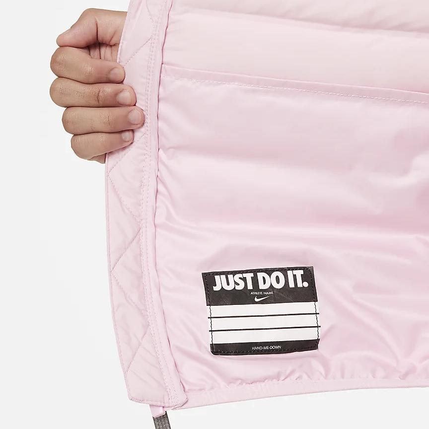 Nike Пуховик Swoosh Color Block Stand воротник молния Повседневные детские куртки Розовый FV2518-690