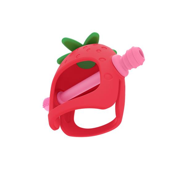 Игрушка для прорезывания зубов у детей от 0 до 24 месяцев, снимает боль в деснах с помощью прорезывателя в форме клубники, пищевого класса